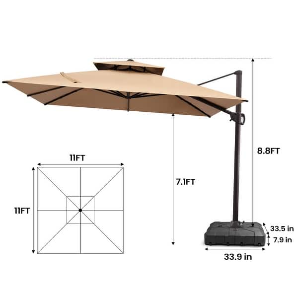 dimension image slide 3 of 10, Pellebant Outdoor Patio Cantilever Offset Umbrella 11 ft Double Top
