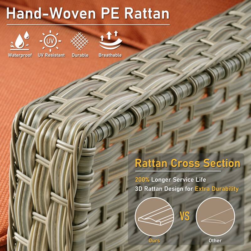 HOOOWOOO 7-piece Wicker Rattan Outdoor High Back Conversation Set with 54" Fire Pit