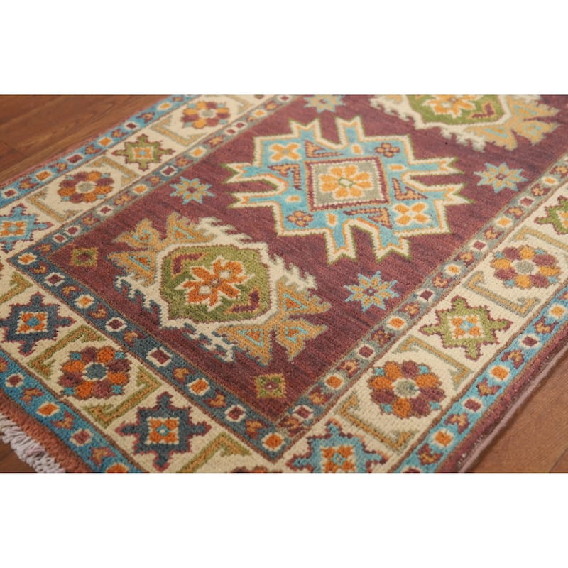 Geometric Kazak Oriental Accent Rug Handmade Wool Carpet - 2'0" x 3'0"