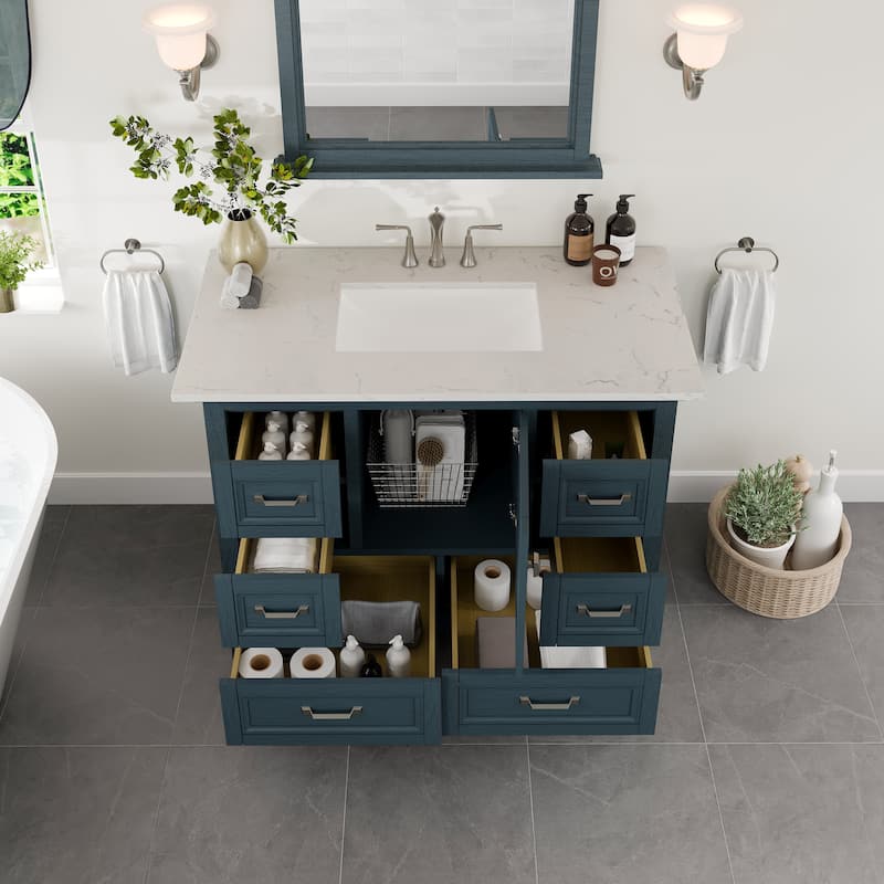 Eviva Britney 42"W x 22"D Ash Blue Bathroom Vanity with White Carrara Quartz Vanity Top - 42