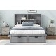 preview thumbnail 5 of 28, Full Size Platform Bed with Storage Headboard and 2-Drawers, Grey