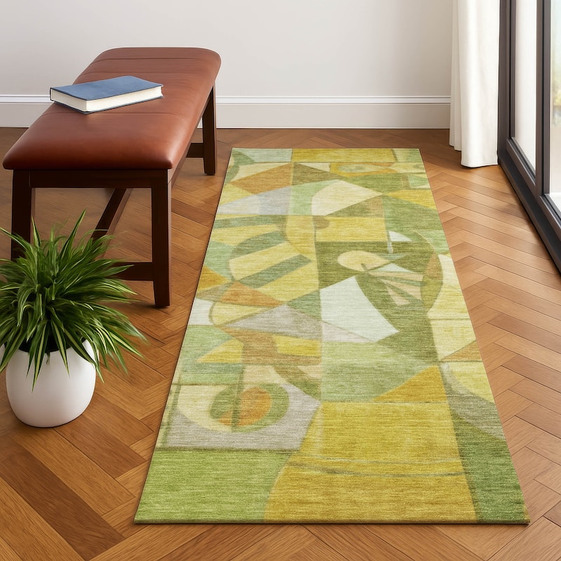 Premium Washable Super Soft Mosaic Contemporary Mayfield Rug - Fern - 2'3" x 7'6"
