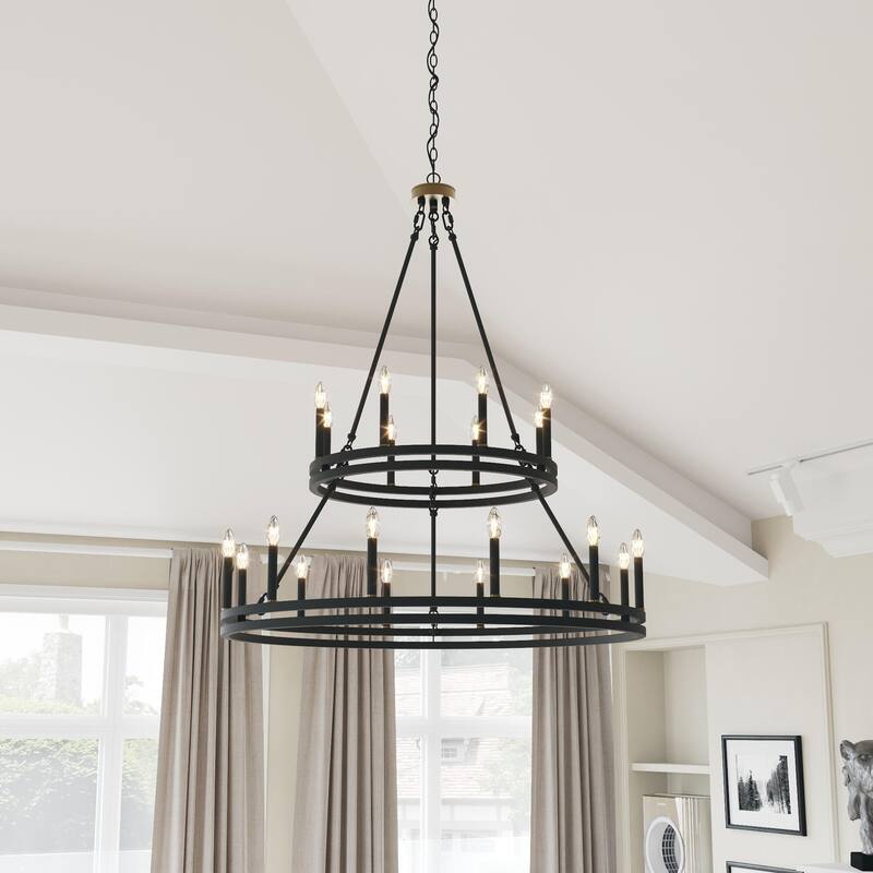 Acroma 20 - Light Living Room Steel Candle Style Wagon Wheel Chandelier - 39.5'' W x 39.5'' D x 47.5'' H