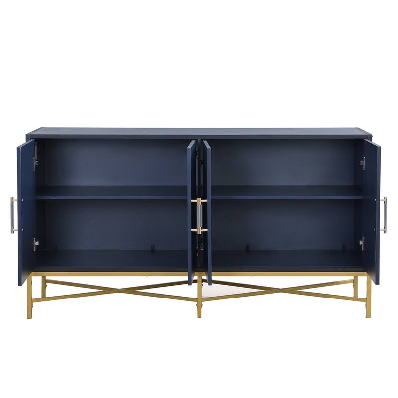 4-Door Wood Sideboard with Metal Cross Leg