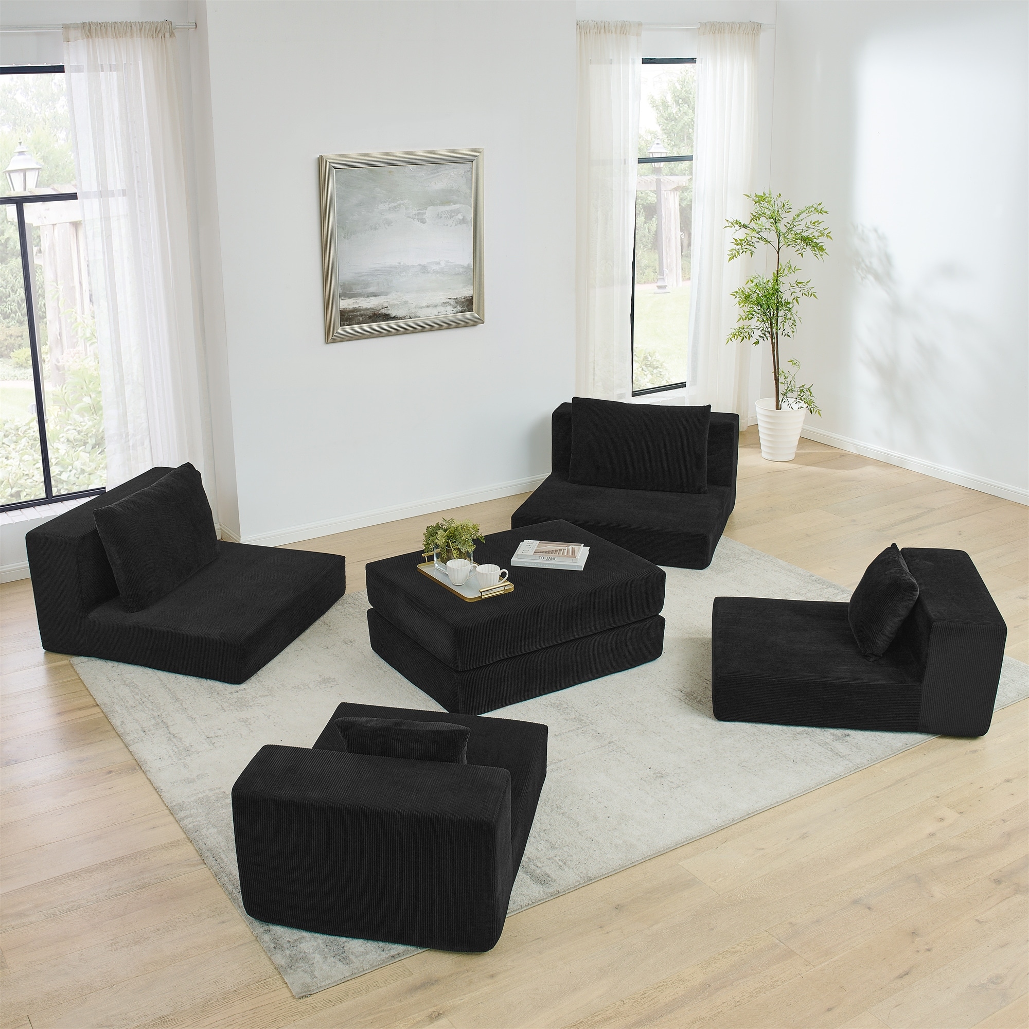 Modular Sofa Set Deep Seat Sleeper Loveseat Couch with Throw Pillows
