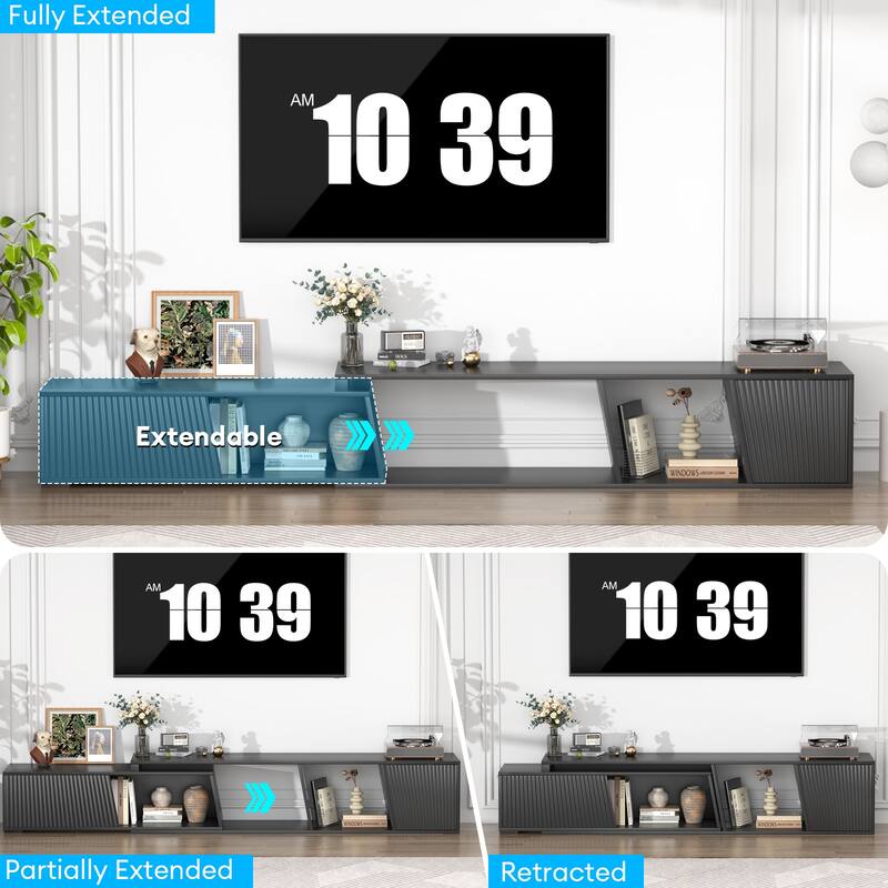 Gymojoy Extendable Adjustable Length 70.9"-106.2" TV Stand for 85-110 Inch Entertainment Center,Retractable Media Console Table.