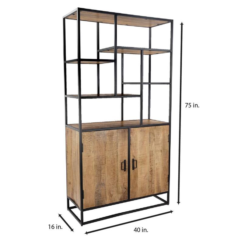 75" Tall Storage Industrial Display Bookshelf Solid Mango Wood