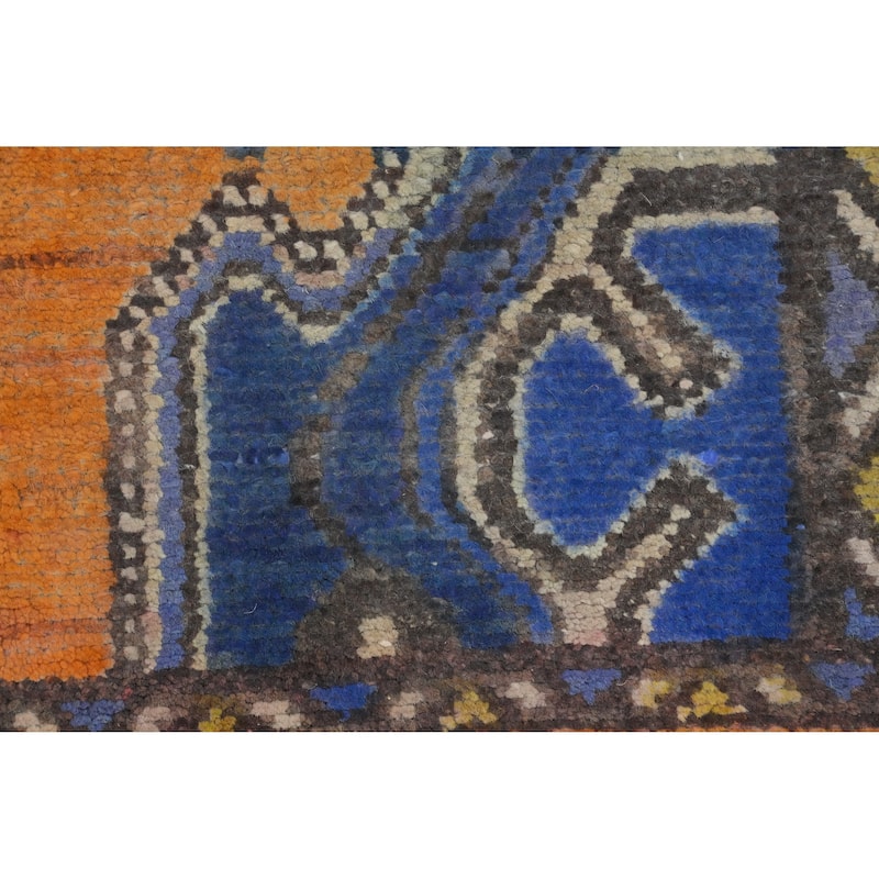 Hand Knotted Oriental 100% Wool Carpet Traditional Geometric Oranges & Rust Hamedan Runner Rug - 9' 7'' X 3' 3''
