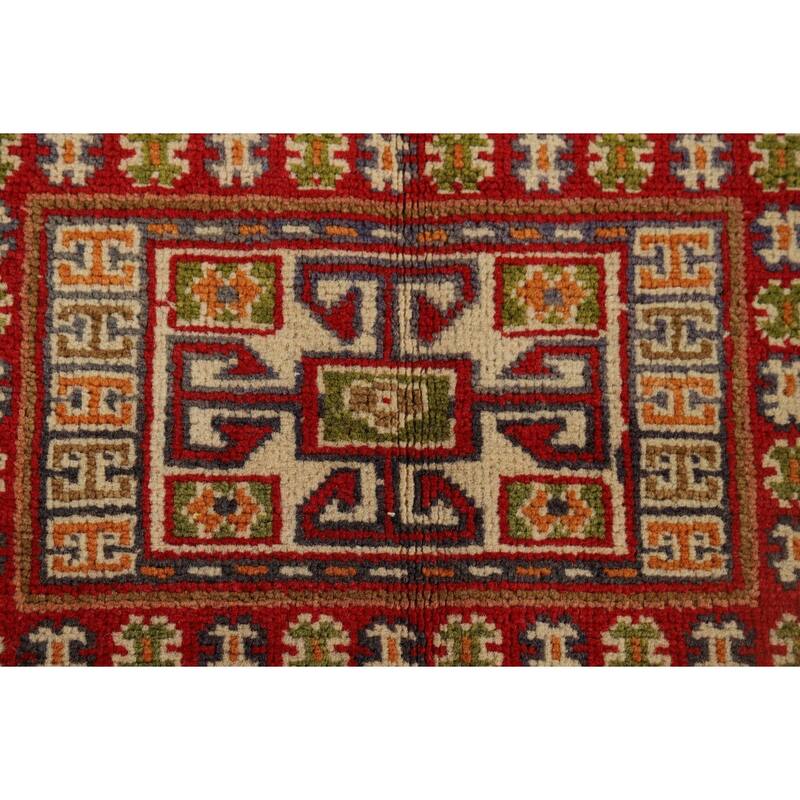 Geometric Kazak Accent Rug Handmade Wool Carpet - 3'4" x 5'0"