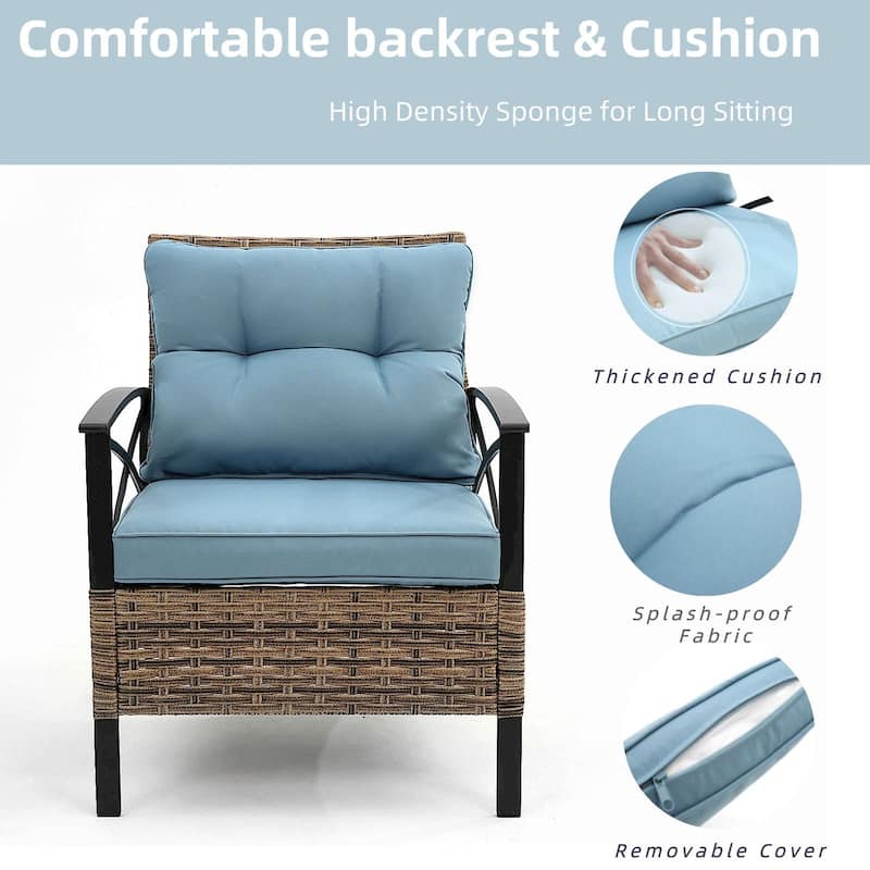 4-Piece Outdoor Patio Rattan Furniture Set, Thick Cushions&Side Table - 1 Table+2 Single chairs+1 Loveseat