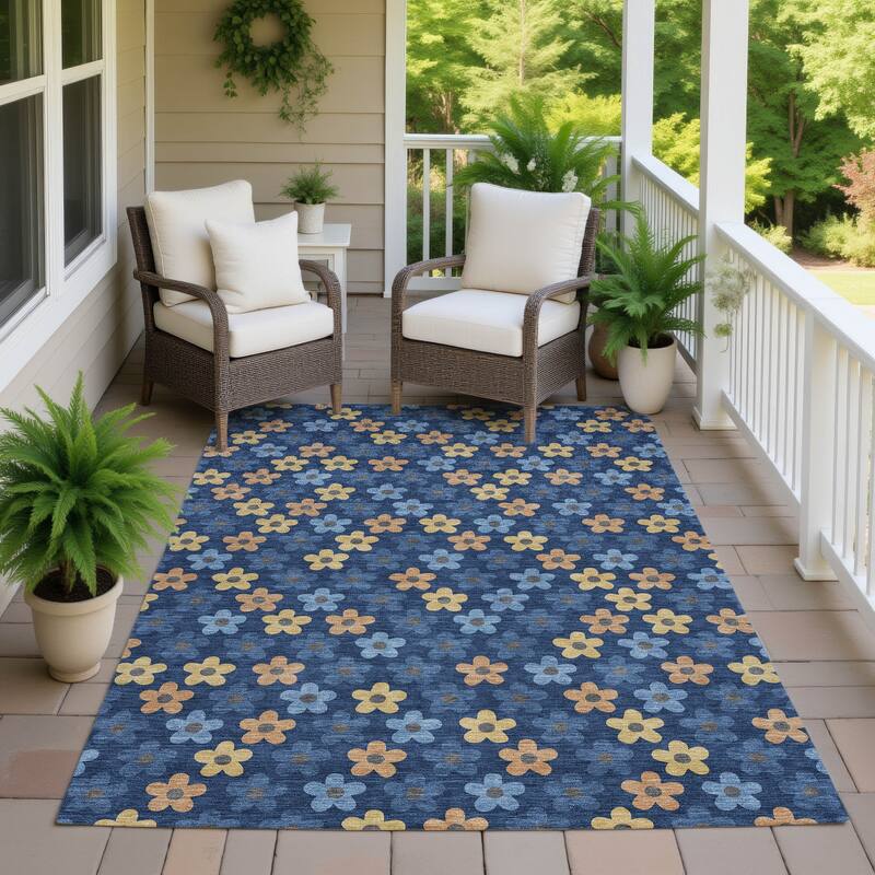 Machine Washable Indoor/ Outdoor Floral Kechi Chantille Rug