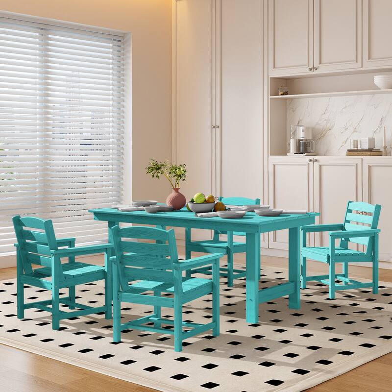 5-Piece HDPE Outdoor Dining Table Sets with Umbrella Hole - 1-Table 4-Chairs