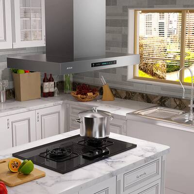 IKTCH 36 inch Island Mount Range Hood -900 CFM Powerful and Stylish Kitchen Ventilation - 36''
