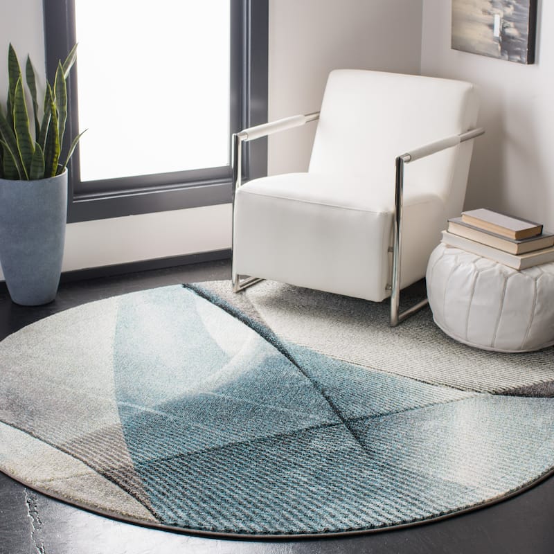 SAFAVIEH Hollywood Verbena Mid-Century Modern Abstract Rug - 4' Round - Grey/Teal