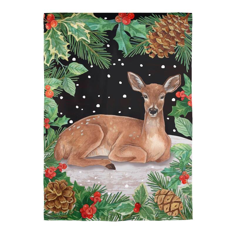 12.5 in. x 18 in. Woodland Peace on Earth Deer Suede Garden Flag - Multicolor