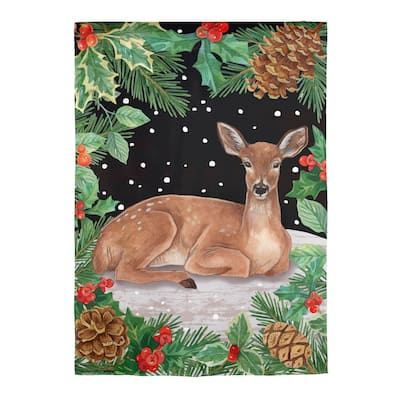 12.5 in. x 18 in. Woodland Peace on Earth Deer Suede Garden Flag - Multicolor