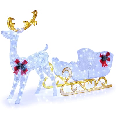 Costway Lighted Christmas Reindeer and Sleigh with 215 White LED - See Details