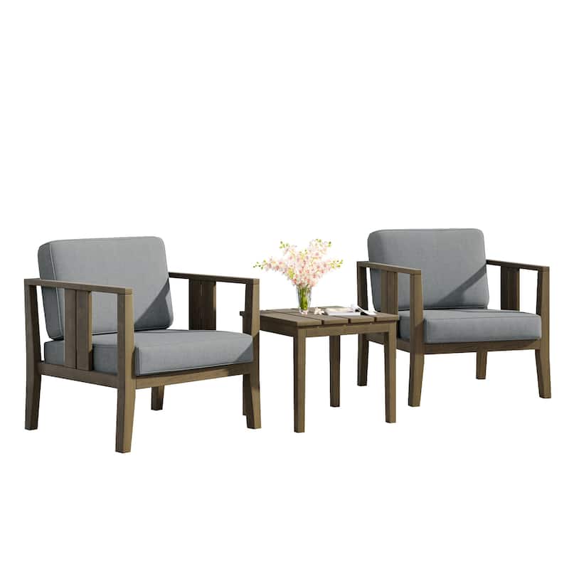 Uixe 3-piece Teak Solid Wood Outdoor Arm Chairs with Side Table Set