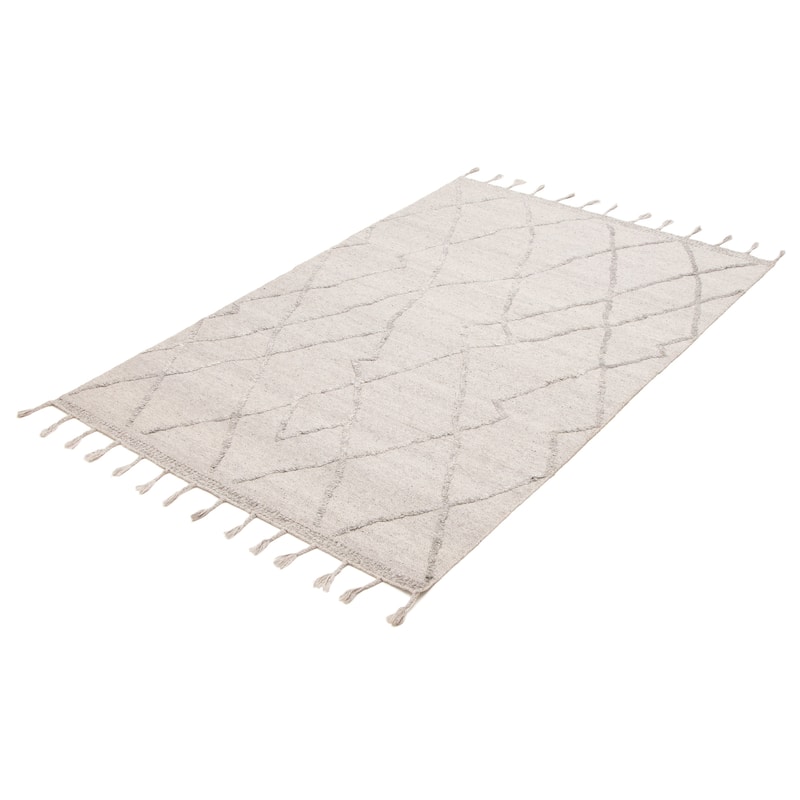 ECARPETGALLERY Flat-Weave Ankara FW Light Grey Wool Kilim - 5'3 x 7'9