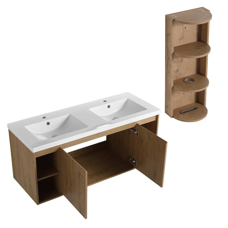 Wall-Mounted Bathroom Vanity With Double Sink and Storage Rack