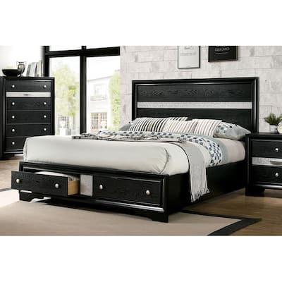 1pc Contemporary Queen Size Bed Black Solidwood 1pc Bed Bedroom Furniture Storage FB