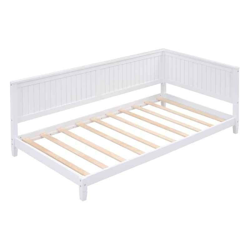White Twin Wooden Daybed Frame with Backrest & Armrest