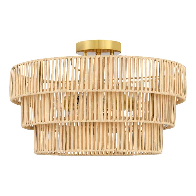 Piersan 3-Light Semi-Flush Mount with Tiered Rattan shades - 18'' W