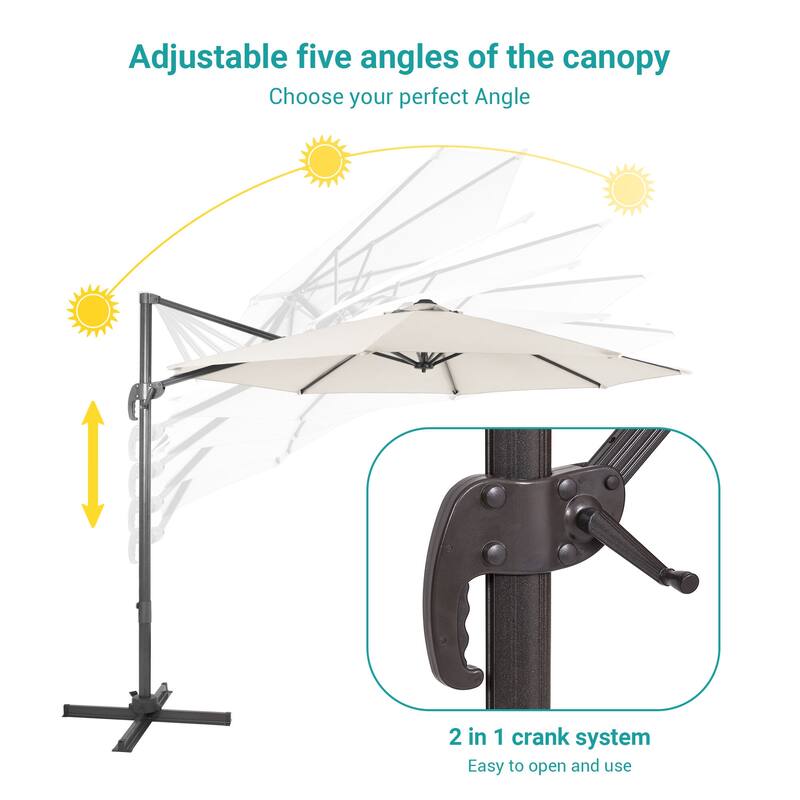 BONOSUKI 11FT Cantilever Patio Umbrella 360 Rotation Angle Adjustment