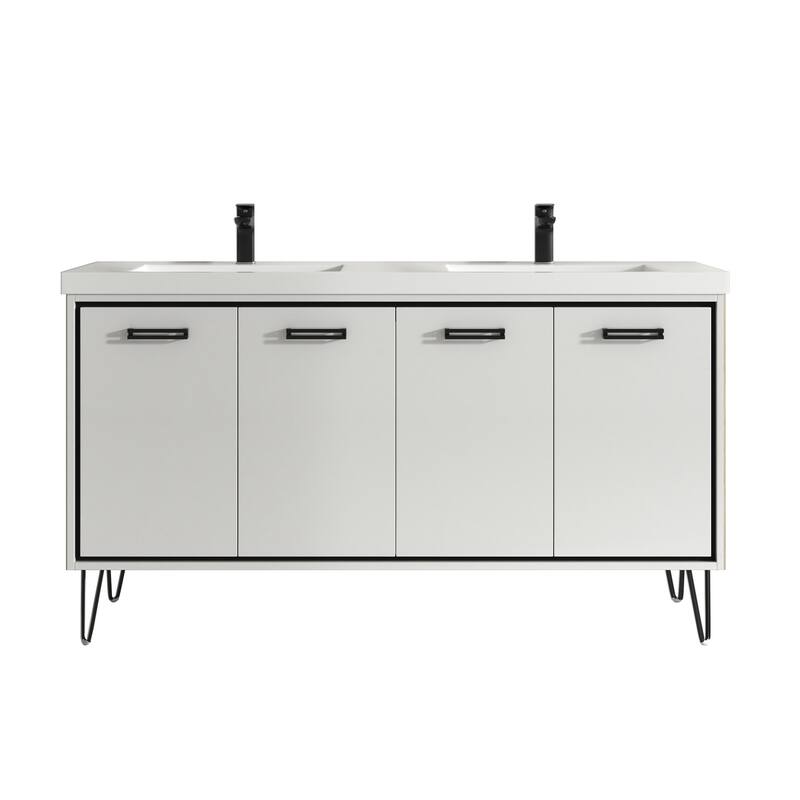 Mitchell 60" Double Bathroom Vanity Set - Glossy White-Black Trim