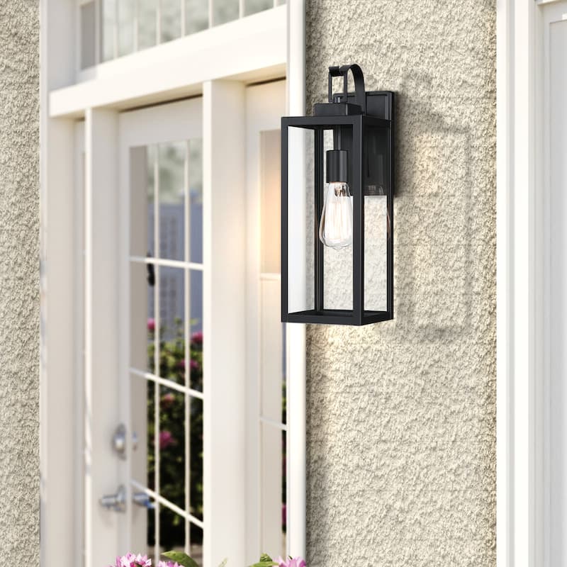 1-Light Matte Black Outdoor Wall Lantern Sconce with Dusk to Dawn