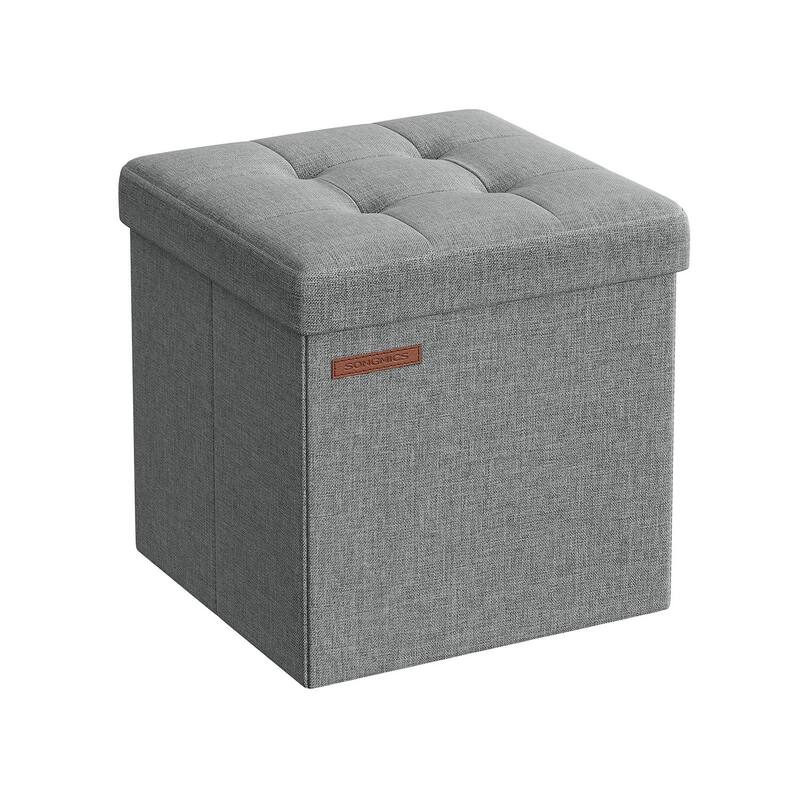 6 Gallon Folding Storage Ottoman with Comfortable Linen Seat Perfect for Living Room or Bedroom - Single - Light-Grey