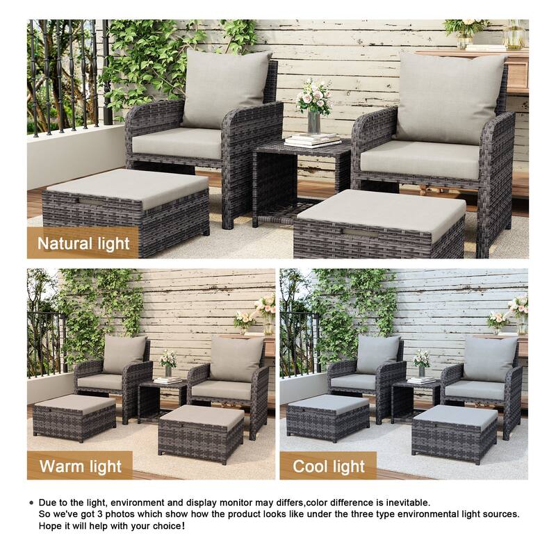 Patio 5 Pieces Rattan Cushioned Conversation Set With Ottoman Coffee Table