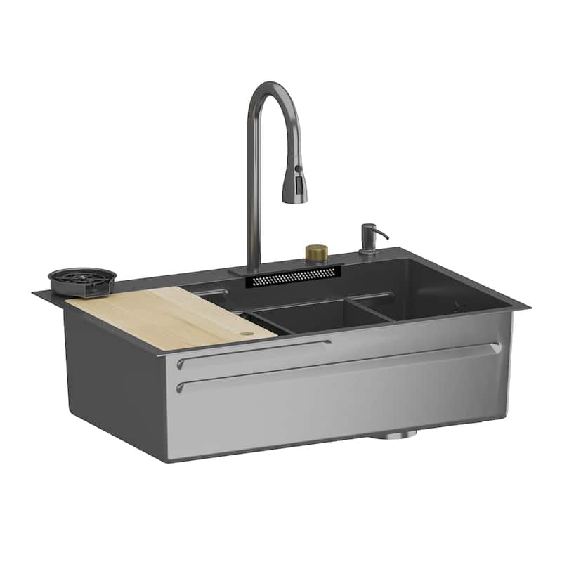 All-in-One Stainless Steel 33.2 in. Bowl Kitchen Workstation Sink