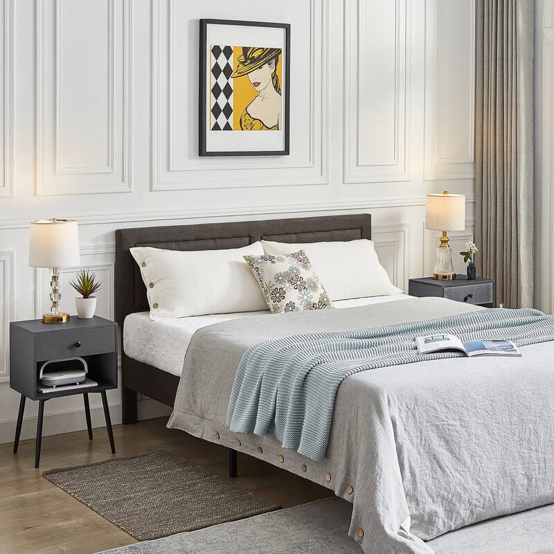 VECELO, (Set of 2) Modern 1-Drawer Brown/Grey Nightstand with Storage Shelf