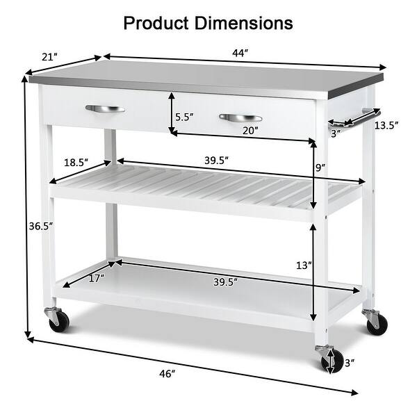Shop Costway Rolling Kitchen Trolley Cart Island Stainless Steel