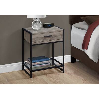 12" x 18" x 22" Dark TaupewithBlack Tempered Glass Accent Table