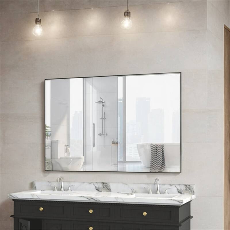 48" Modern Rectangle Wall Mirror with Aluminum Frame for Bathroom