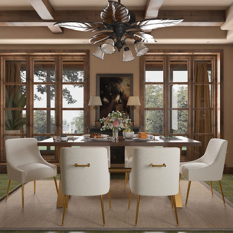 7-Piece Clihome Walut Wood Table with Velvet Chair Dining Chair