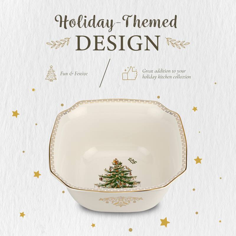 Spode Christmas Tree Gold 10 Inch Square Bowl - 10-Inch