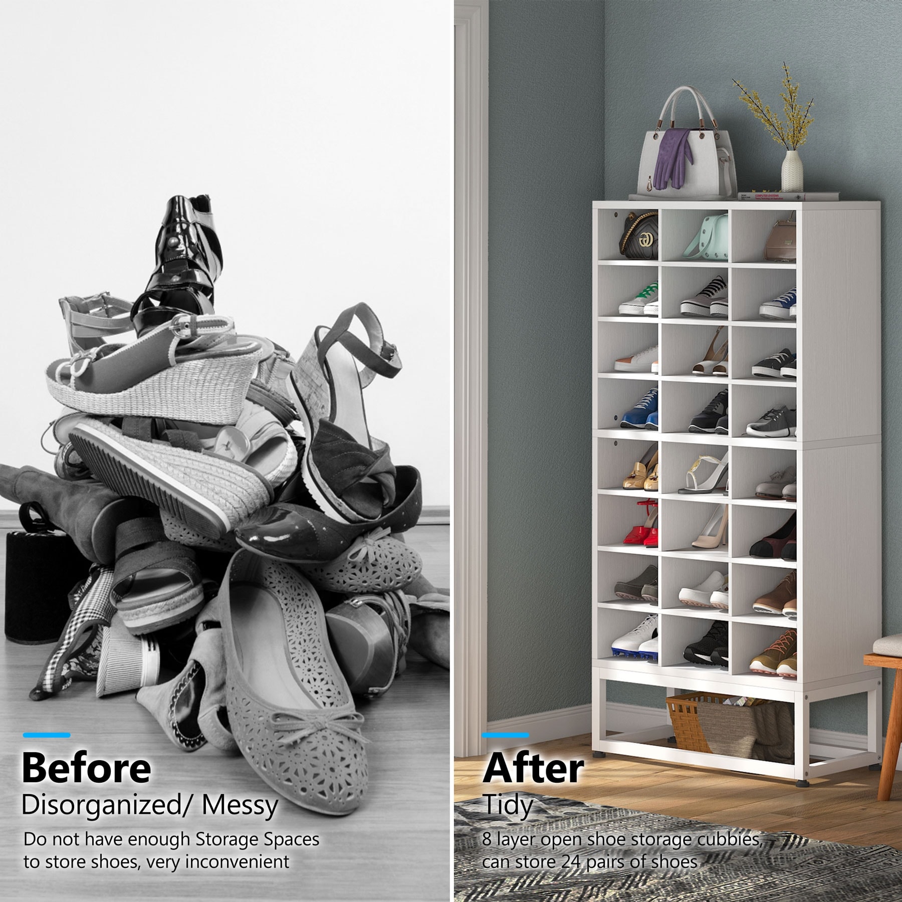 24 Pair Shoe Storage Cabinet Adjustable Shoe Rack Organizers 8