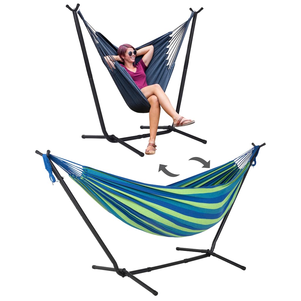 10.7 ft. 2-Person Brazilian-Style hammock with 2-in-1 Convertible Stand