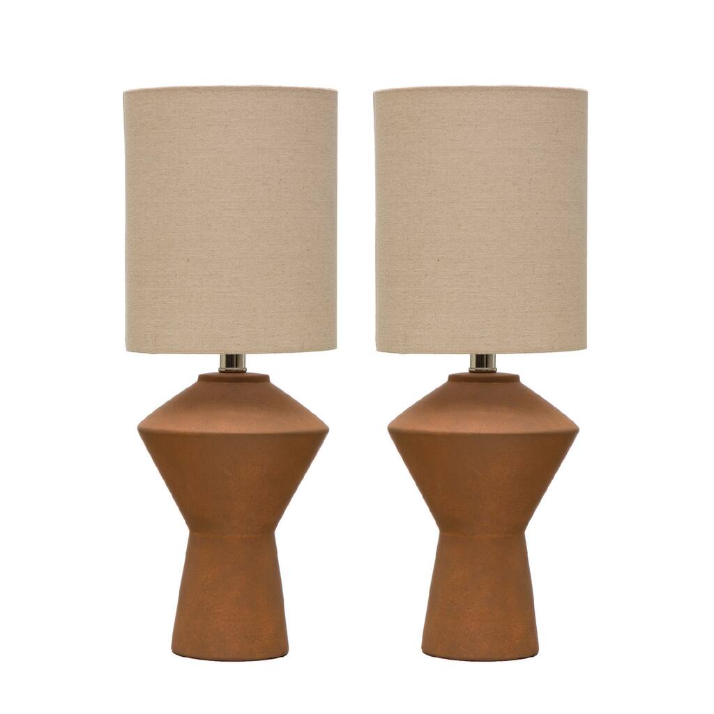 Sculptural Terracotta Table Lamp with Linen Shade - 4.8"L x 4.8"W x 20.3"H