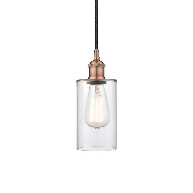 Innovations Lighting 616-1P-10-4 Clymer Pendant Clymer 4" Wide Mini - Antique Copper / Clear