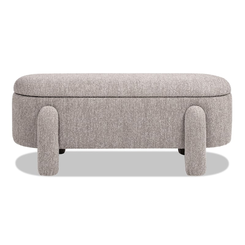 Modern Contemporary 49" Oval Fully Upholstered Storage Bench, Boucle, for Living room Bedroom