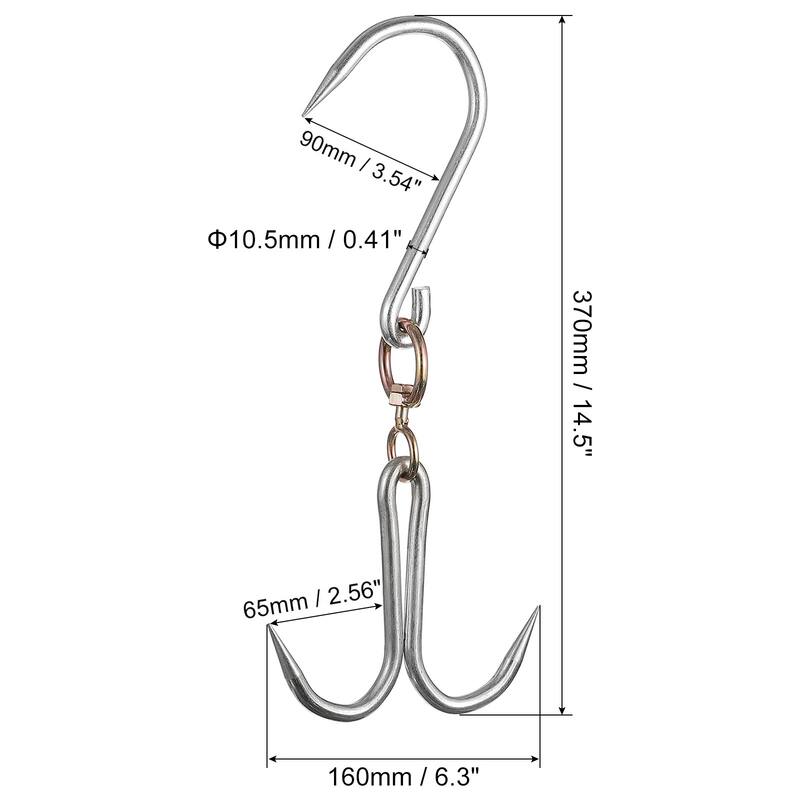 Double Meat Hooks, Galvanized Integrated Swivel Meat Hook, 2Pcs - Silver Tone - 14.5" x 0.41"