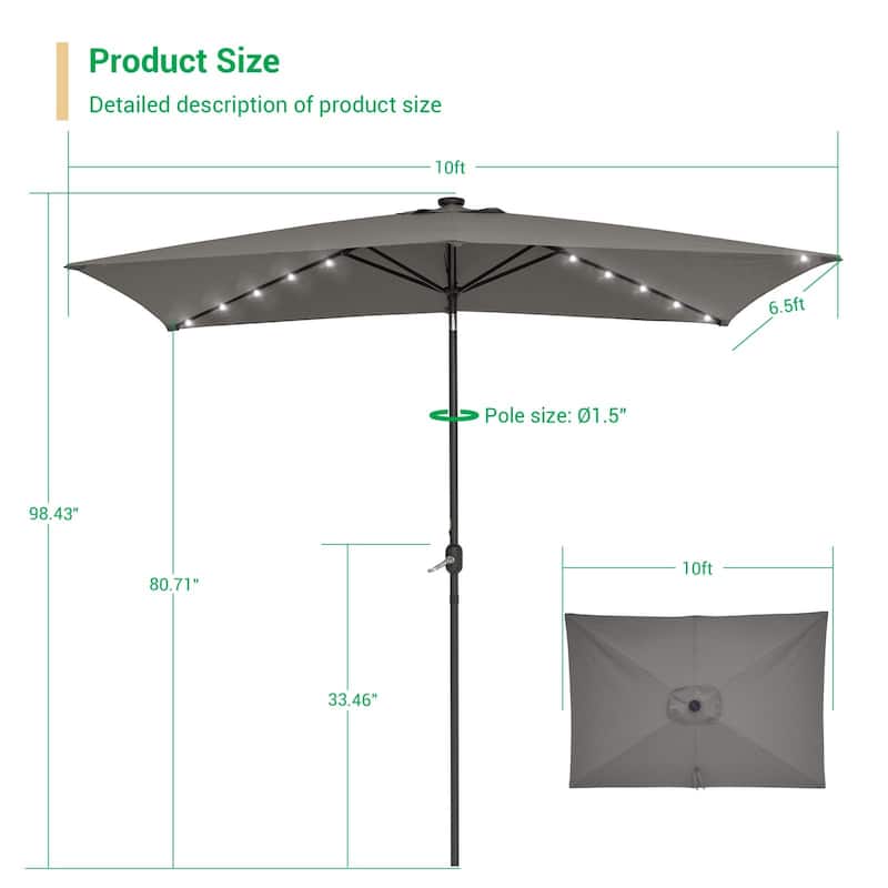 LIVOOSUN Patio LED 10 x 6.5Ft Market Umbrella Aluminum/Steel Outdoor Table Rectangle Umbrella with Tilt