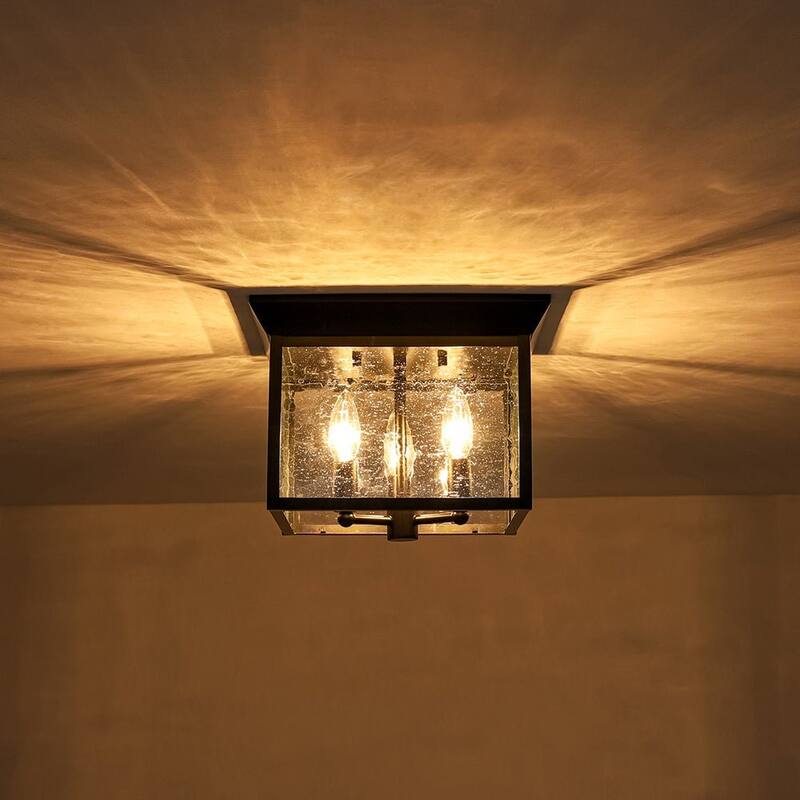 Industrial 3-Light Square Seeded Glass Cage Flush Mount Light 9.8in