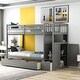 preview thumbnail 12 of 29, Twin Over Full/Twin Bunk Bed with Storage Shelves & Drawers, Wood Bunk Bed Frame with Safety Guardrails, Convertible Bottom Bed Grey - Full