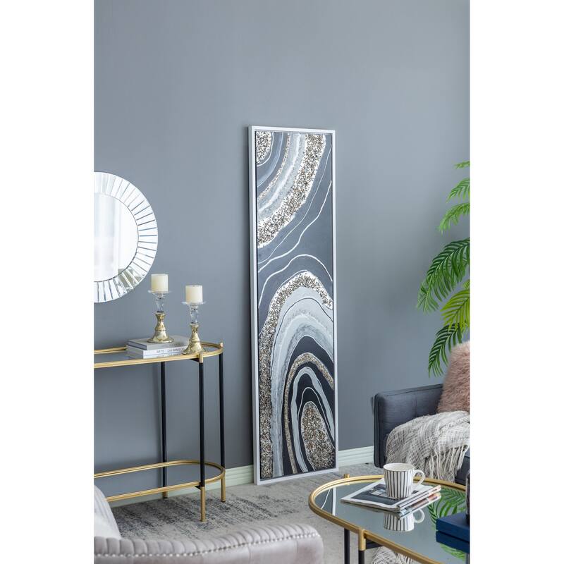 Modern Wall Decor Rectangle Framed Oil Painting with Gemstones and Crystals, for Matching Various Interior Styles