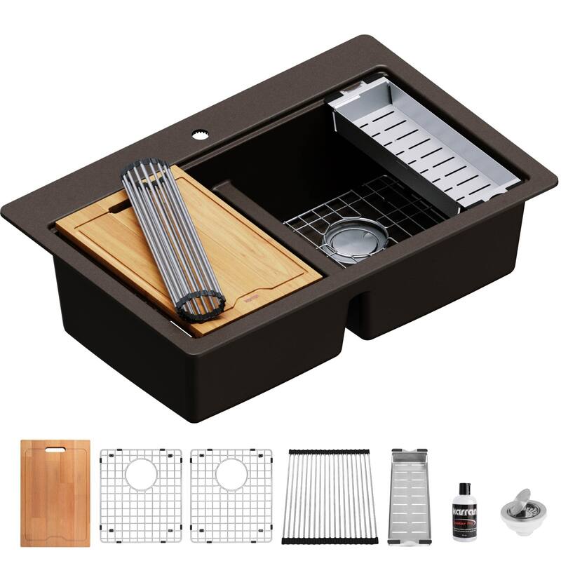 Karran USA QTWS-880 33" Drop In Double Basin Quartz Composite Kitchen - Brown
